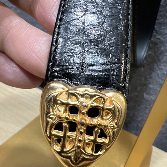 Vintage Express Concho Belt Womens Small/Black Croc Embossed Leather Brass - Picture 8 of 9